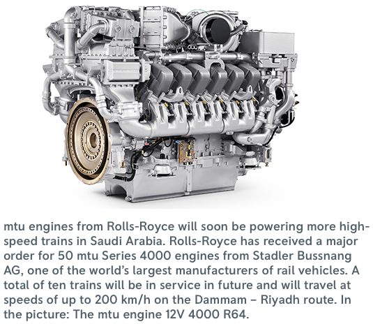 Rolls-Royce to supply 50 mtu engines for high-speed trains in Saudi Arabia